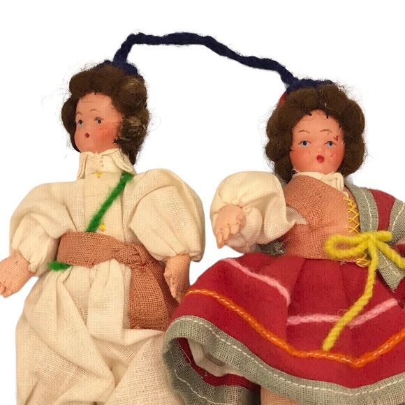 Vintage Cossack Traditional Folk Dancers Wedding Cloth Man Woman Attached Dolls - Picture 9 of 15